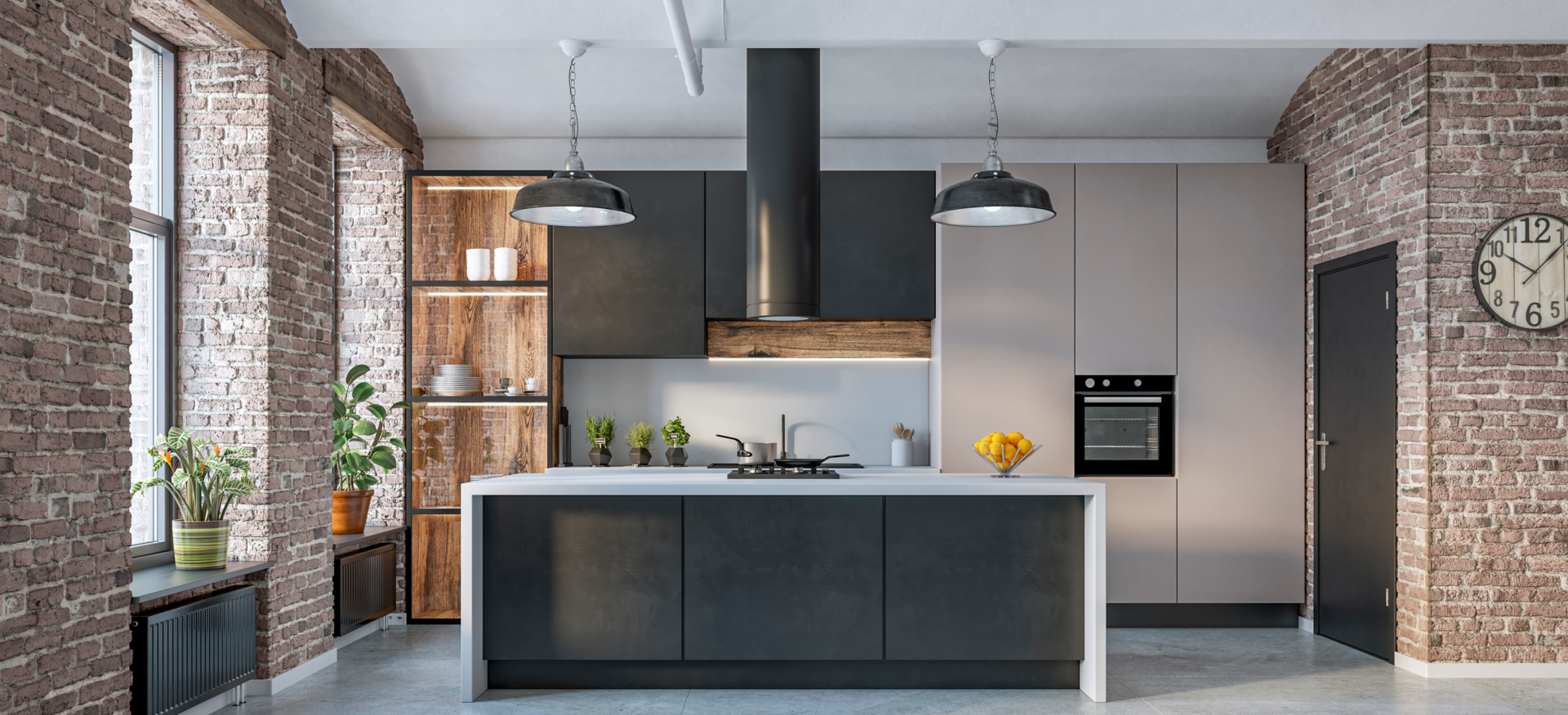 Contemporary kitchen island and cabinetry